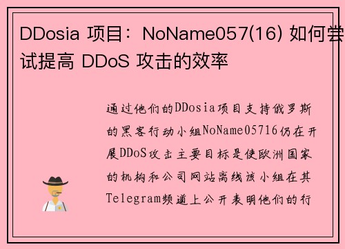 DDosia 项目：NoName057(16) 如何尝试提高 DDoS 攻击的效率 