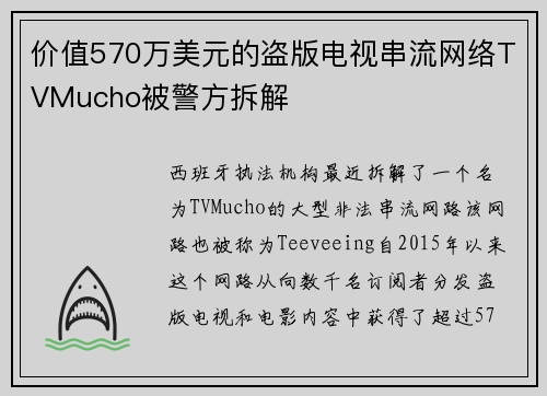 价值570万美元的盗版电视串流网络TVMucho被警方拆解
